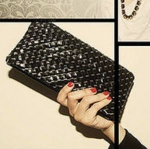 CC Skye Black Clutch with Silver Chain link